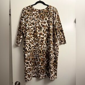 Free People Brown Leopard Print Long Sleeve Dress